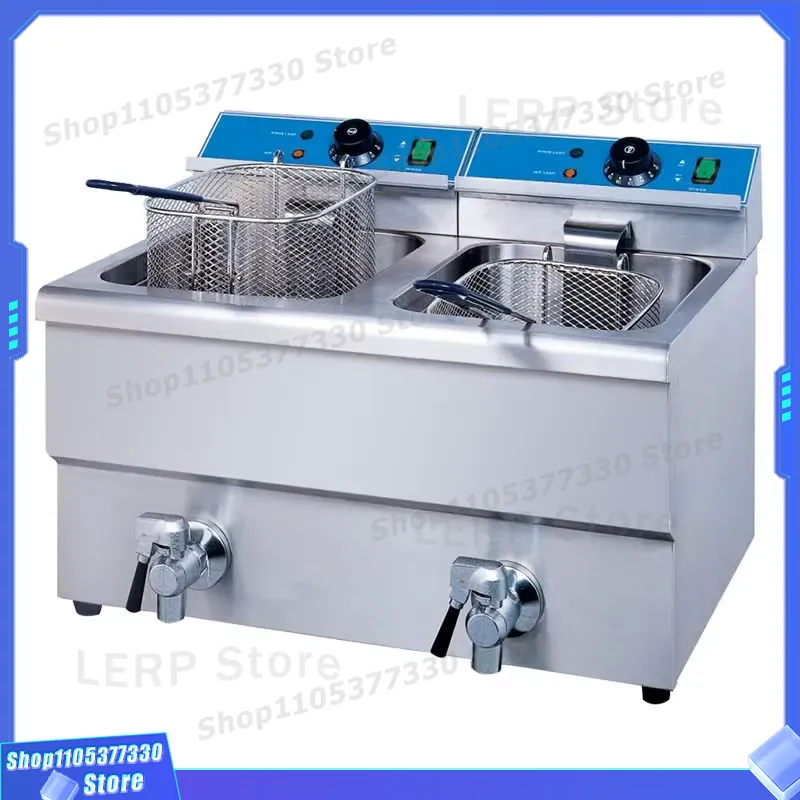 Commercial Deep Fryer Double Tank 12L - หม้อทอดไฟฟ้า 12 ลิตร แบบสองถัง อุปกรณ์ครัวเชิงพาณิชย์ เครื่องทอดสแตนเลสสำหรับใช้ในร้านอาหารและจัดเลี้ยง