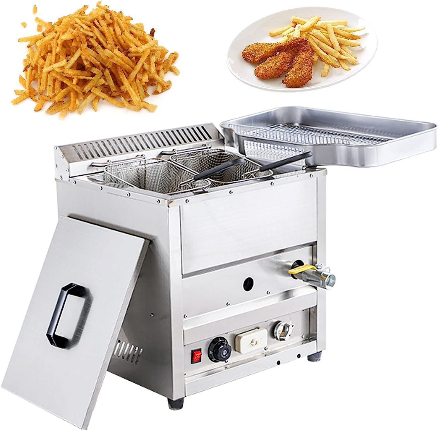 Commercial Gas Deep Fryer Propane - เครื่องทอดแบบใช้แก๊สเชิงพาณิชย์, เครื่องทอดแบบตั้งบนเคาน์เตอร์ที่ใช้แก๊สโพรเพน, ควบคุมอุณหภูมิได้, เครื่องทอดแบบใช้แก๊ส