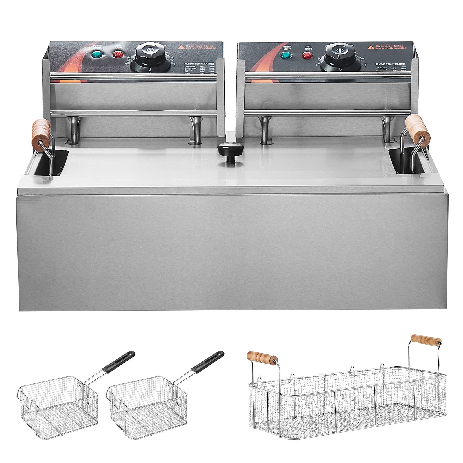 Fryer Basket Commercial Stainless - เครื่องทอดไฟฟ้าเชิงพาณิชย์ 3000W สำหรับตุ๊กแก พร้อมตะกร้าทอดถอดได้ 3 ใบ