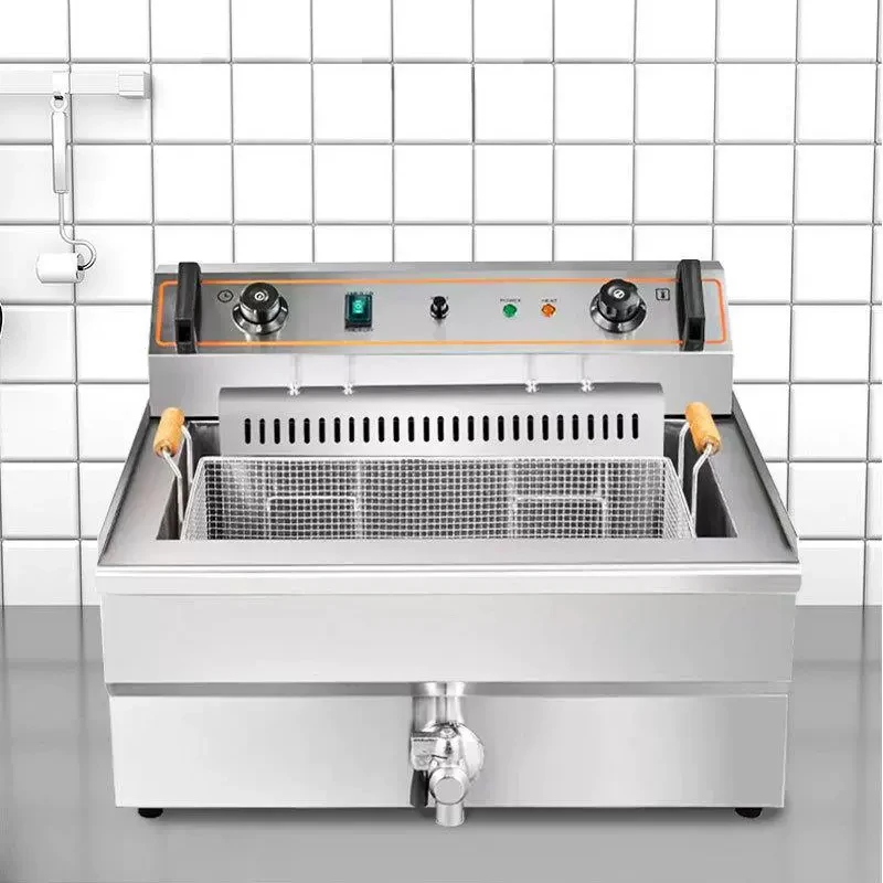 Countertop Deep Fryer With Timer - หม้อทอดไฟฟ้า หม้อทอดถังเดียว เคาน์เตอร์สแตนเลส เครื่องทอดไก่ อุปกรณ์แปรรูปอาหาร
