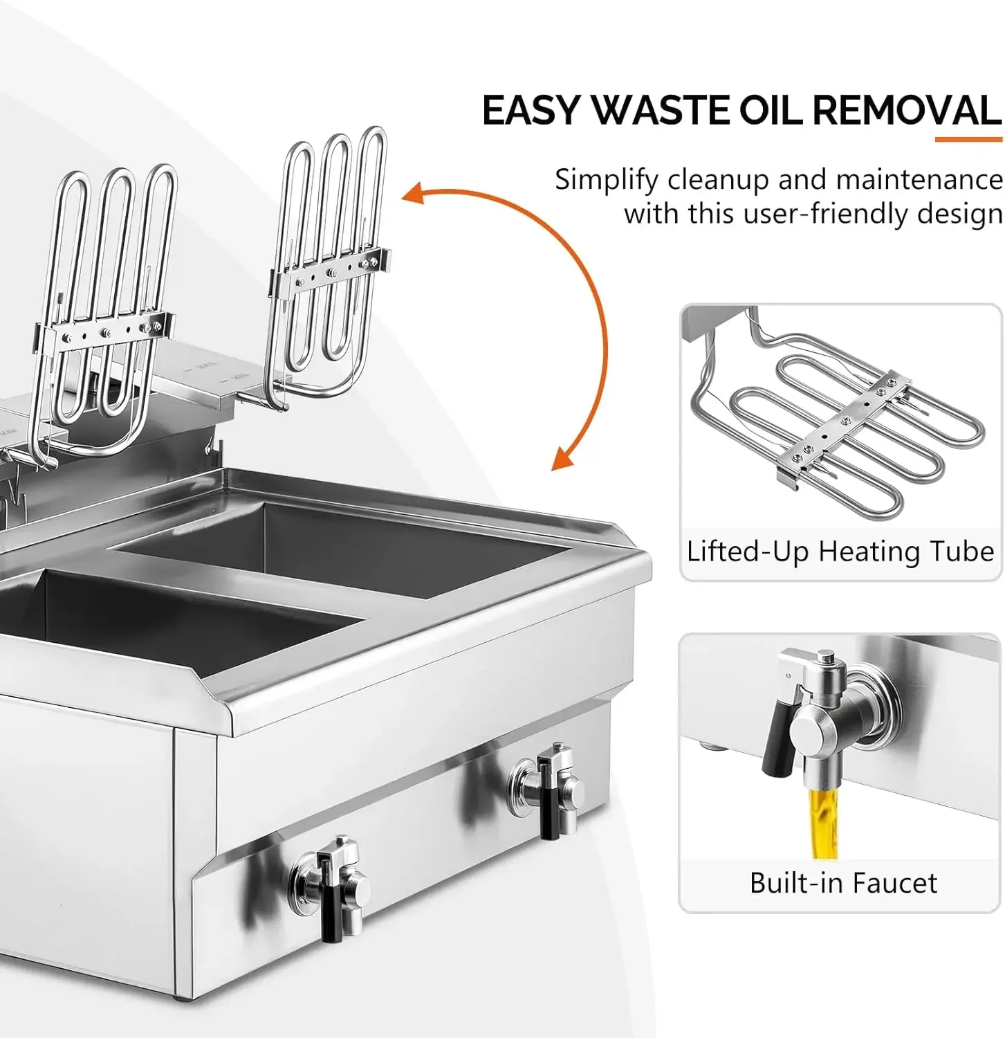 Countertop Deep Fryer With Timer - หม้อทอดไฟฟ้าแบบสองถังตั้งโต๊ะพร้อมตะกร้า ที่ระบายน้ำ ฝาปิด ตัวตั้งเวลา ปรับอุณหภูมิได้ สำหรับใช้ในเชิงพาณิชย์และในบ้าน