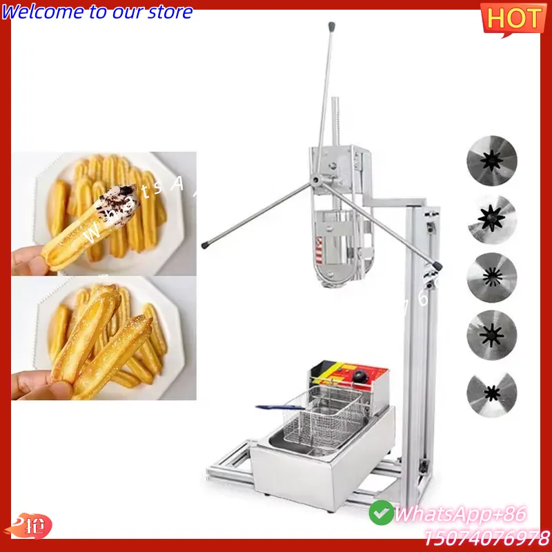Electric Churro Maker Machine - เครื่องทำชูโรส์สแตนเลสแบบแมนนวล ปี 2026 จากโรงงาน พร้อมแม่พิมพ์ 5