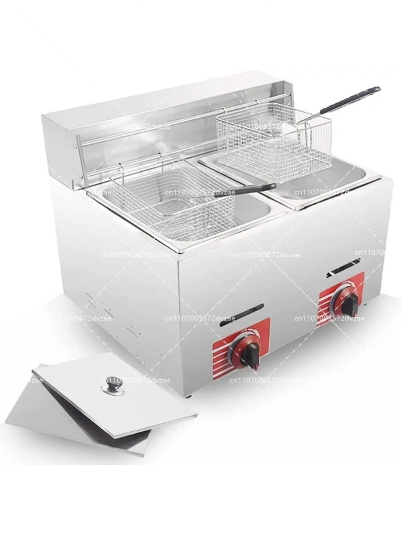 Commercial Gas Deep Fryer Propane - เครื่องทอดแก๊สเชิงพาณิชย์ พร้อมตะกร้า 8 ลิตร และฝาปิด สแตนเลส