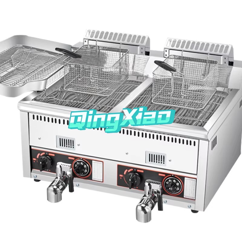 Commercial Gas Deep Fryer Propane - เครื่องทอดไก่และมันฝรั่งทอด 12 ลิตร + 12 ลิตร