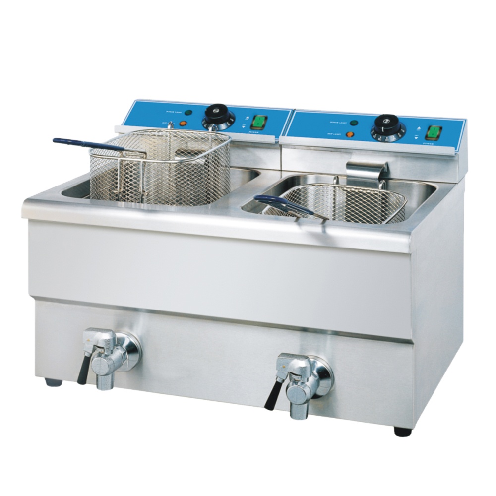 Commercial Deep Fryer Double Tank 12L - เครื่องทอดมันฝรั่งไฟฟ้าแบบอุตสาหกรรมสองช่อง ขายดี พร้อมถังขนาดใหญ่ 10-12 ลิตร สำหรับร้านอาหาร