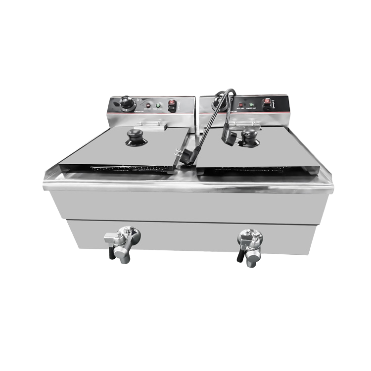 Electric Fryer Commercial 20L - เครื่องทอดไฟฟ้าแบบคู่ ความจุ 10+10 ลิตร ควบคุมอุณหภูมิ ถังน้ำมันสแตนเลสแบบถอดได้