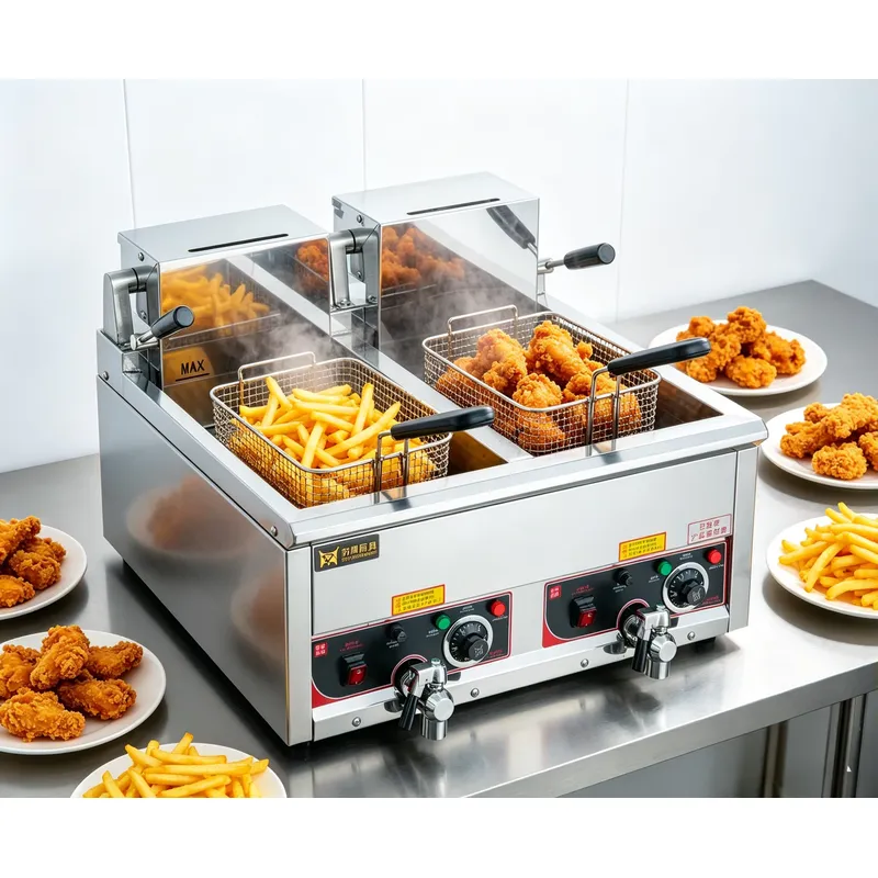 Commercial Deep Fryer Double Tank 12L - เครื่องทอดไฟฟ้าเชิงพาณิชย์ 12 ลิตร ถังคู่ สแตนเลส แบบตั้งโต๊ะ