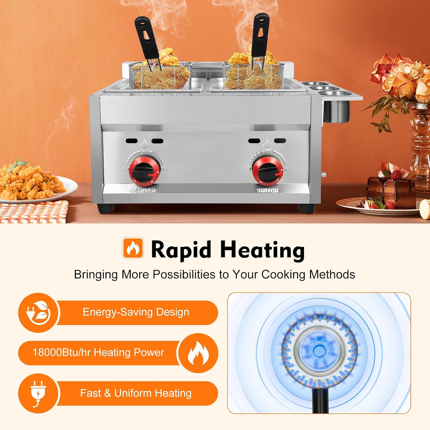 เครื่องทอดแก๊สเชิงพาณิชย์ ขนาด - Commercial Deep Fryer Double Tank 12L บทวิจารณ์และราคา