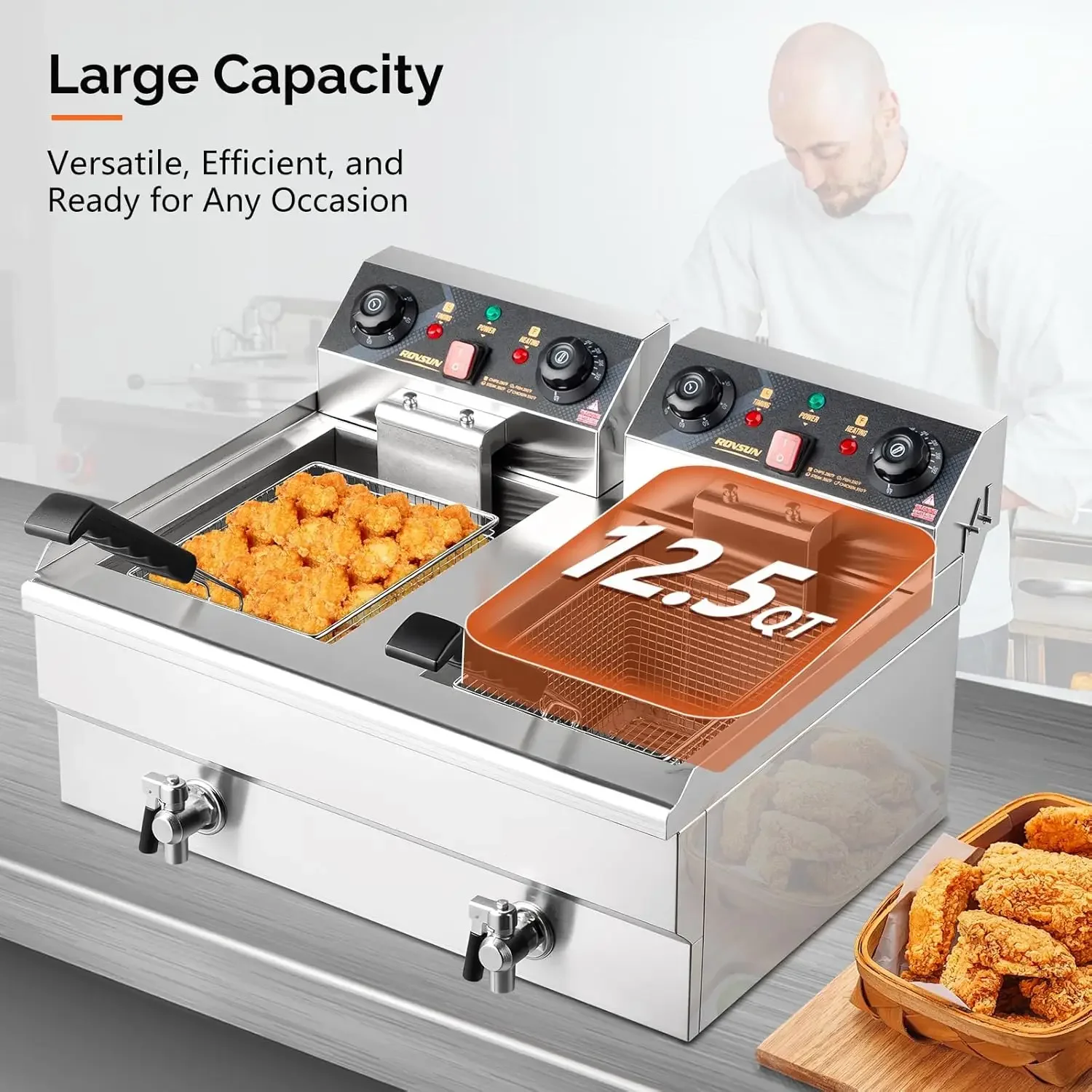 หม้อทอดไฟฟ้าแบบสองถังตั้งโต๊ะพ - Countertop Deep Fryer With Timer บทวิจารณ์และราคา